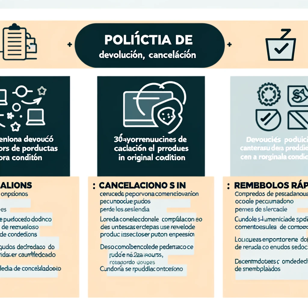DALL·E 2024-03-27 11.39.56 - Create a visually appealing infographic titled 'Política de Devolución, Cancelación y Reembolso' for a Spanish-speaking e-commer.webp